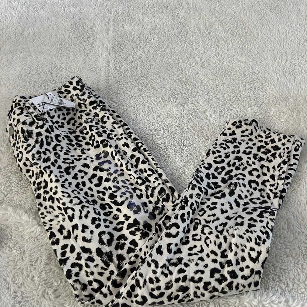 NWT Express Womens Sz 12 Cheetah Mid Rise Ankle Pants Teacher Cotton Fun Casual